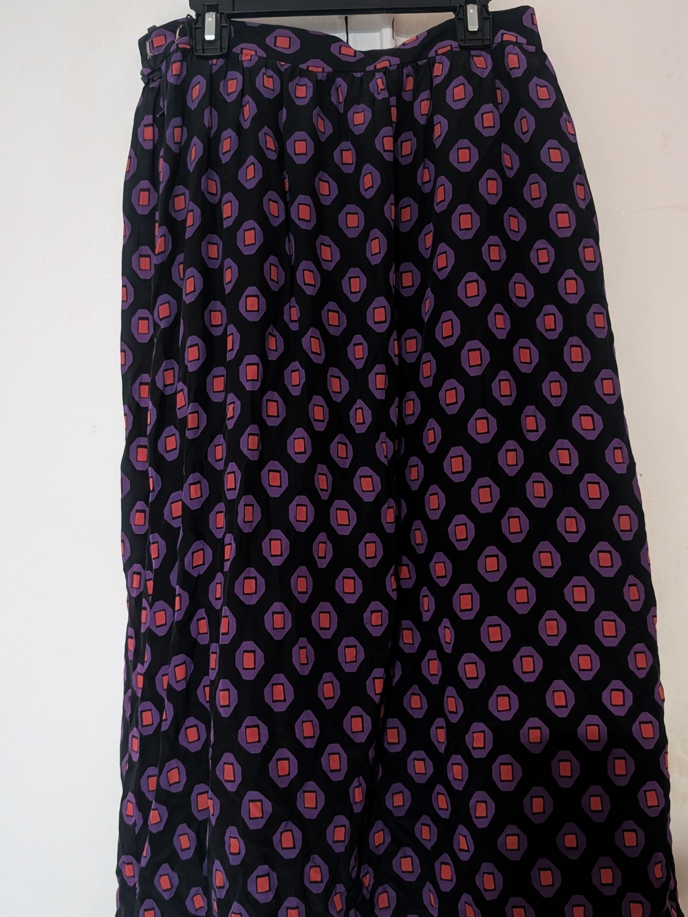 Donald Brooks 100% Silk Printed Purple Geometric A-Line Skirt And Blouse Women's